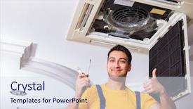  Presentation with air conditioning - Slide set featuring elecctrical hvac - repairman repairing ceiling air conditioning background and a  colored foreground