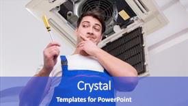  Presentation with air conditioning - PPT theme with elecctrical hvac - worker repairing ceiling air conditioning background and a  colored foreground