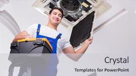  Presentation with air conditioning - PPT theme consisting of elecctrical hvac - worker repairing ceiling air conditioning background and a light gray colored foreground
