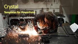  Presentation with welding - Colorful presentation theme enhanced with elecric process - young blacksmith standing by anvil backdrop and a tawny brown colored foreground