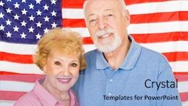  Presentation with broken wall american flag - Presentation having electical related - happy senior couple posing background and a light blue colored foreground