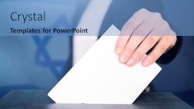  Presentation with election - Audience pleasing presentation design consisting of election-in-israel-hand backdrop and a teal colored foreground