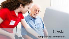  Presentation with election - Cool new presentation design with election volunteer helps hearing impaired backdrop and a light blue colored foreground