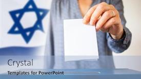 Presentation with israel flag - Presentation design enhanced with elections-in-israel-hand background and a light blue colored foreground