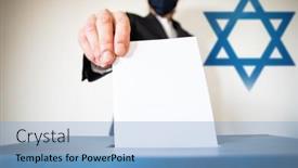  Presentation with vote - Presentation design featuring elections-in-israel-woman background and a light blue colored foreground