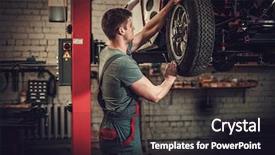  Presentation with classic car - Presentation theme enhanced with electircity - mechanic working on classic car background and a wine colored foreground