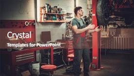  Presentation with classic car - PPT theme featuring electircity - mechanic working on classic car background and a violet colored foreground