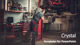  Presentation with classic car - Slides enhanced with electircity - mechanic working on classic car background and a dark gray colored foreground