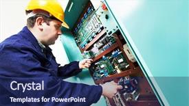  Presentation with electrician - PPT theme featuring engineering electonic - adult electrician builder engineer worker background and a  colored foreground