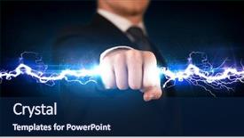  Presentation with 3d man business leader - Cool new slide set with electric arc - business man holding electricity light backdrop and a navy blue colored foreground