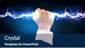  Presentation with electricity - Slide set with electric arc - business man holding electricity light background and a ocean colored foreground