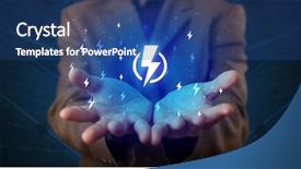  Presentation with lightning - Slides consisting of electric arc - hand in suit holding lightning background and a ocean colored foreground