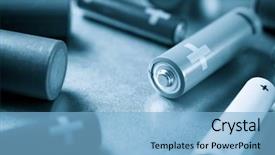  Presentation with battery - PPT theme consisting of electric battery - many batteries on a metal background and a light blue colored foreground