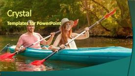  Presentation with adventure river - Cool new theme with electric boat - active adventure couple along backdrop and a tawny brown colored foreground