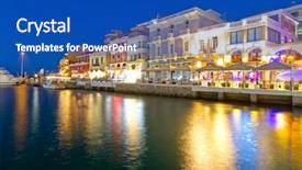  Presentation with city night - Presentation theme with house with wooden facade 3d graphic object isolated on white background background and a gray colored foreground