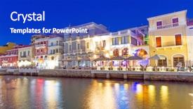  Presentation with park night city - PPT theme with electric boat - agios nikolaos city at night background and a royal blue colored foreground