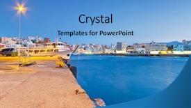  Presentation with night city - Colorful slides enhanced with electric boat - agios nikolaos city at night backdrop and a teal colored foreground