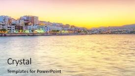  Presentation with antique crete - Slides consisting of electric boat - agios nikolaos city at sunset background and a lemonade colored foreground