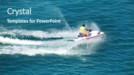  Presentation with electric scooter - Amazing theme having electric boat - man driving a motorised scooter backdrop and a ocean colored foreground