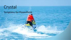  Presentation with electric scooter - Presentation theme enhanced with electric boat - man driving a motorised scooter background and a  colored foreground