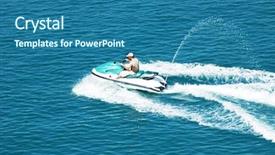  Presentation with electric scooter - Colorful slides enhanced with electric boat - man driving a motorised scooter backdrop and a  colored foreground