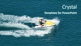  Presentation with electric scooter - Slide deck featuring electric boat - man driving a motorised scooter background and a ocean colored foreground