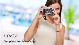  Presentation with port - Audience pleasing PPT theme consisting of electric boat - young woman taking a picture backdrop and a lemonade colored foreground