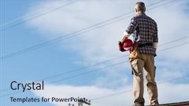  Presentation with worker safety - Amazing presentation theme having electric cables electrical engineer backdrop and a light blue colored foreground