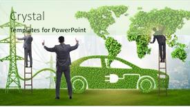  Presentation with electric car - PPT layouts having electric-car-and-green-energy background and a mint green colored foreground