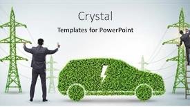  Presentation with electric car - Amazing slide deck having electric-car-and-green-energy backdrop and a sky blue colored foreground