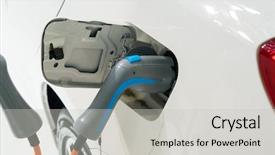  Presentation with electric car - Beautiful PPT theme featuring electric car at charge point backdrop and a light gray colored foreground