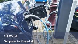  Presentation with electric charging - PPT theme with electric-car-charging-at-street background and a ocean colored foreground