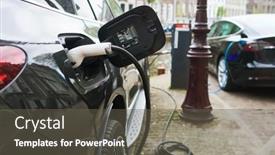  Presentation with electric charging - Presentation design having electric-car-charging-charger-connector background and a dark gray colored foreground