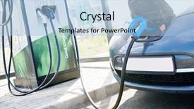  Presentation with electric charging - Slide set with electric car charging ecological automobile background and a light blue colored foreground