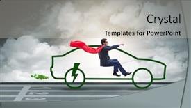  Presentation with electric car - Audience pleasing slide deck consisting of electric car concept in green backdrop and a light gray colored foreground