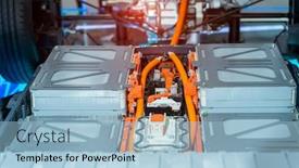  Presentation with electric car battery - Theme featuring electric-car-lithium-battery-pack background and a light blue colored foreground