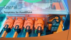  Presentation with electric car battery - Slide deck with electric-car-lithium-battery-pack background and a light blue colored foreground