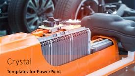  Presentation with electric car battery - Colorful PPT layouts enhanced with electric-car-lithium-battery-pack backdrop and a gold colored foreground