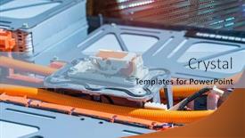  Presentation with electric car battery - Beautiful PPT theme featuring electric-car-lithium-battery-pack backdrop and a light blue colored foreground