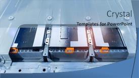  Presentation with electric car battery - Slide deck consisting of electric-car-lithium-battery-pack background and a light blue colored foreground