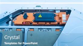  Presentation with electric car battery - Slides consisting of electric-car-lithium-battery-pack background and a teal colored foreground