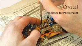  Presentation with electric circuit - Colorful presentation theme enhanced with electric circuit and repair of an old radio receiver backdrop and a coral colored foreground