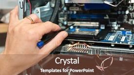  Presentation with electric circuit board - Audience pleasing PPT layouts consisting of electric circuit board - male hand holding a precision backdrop and a tawny brown colored foreground