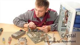  Presentation with support - PPT theme consisting of electric component - computer support engineer isolated background and a coral colored foreground