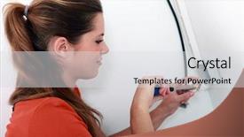  Presentation with power poin penytuluhan kbpk - PPT theme consisting of electric device - female electrician installing a power background and a light gray colored foreground