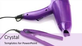 Presentation with blackwomen hair care - Beautiful slide deck featuring electric device - hair dryer and straighteners isolated backdrop and a lilac colored foreground