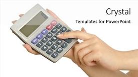  Presentation with trophy award hand holding - Beautiful PPT theme featuring electric divice - hand holding calculator on white backdrop and a  colored foreground