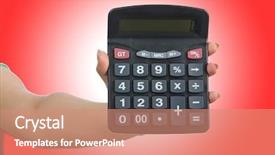  Presentation with calculator - Audience pleasing presentation theme consisting of electric divice - hand holding calculator on white backdrop and a  colored foreground