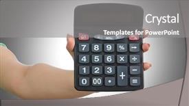  Presentation with hand holding colorful brain sketch - Slide set enhanced with electric divice - hand holding calculator on white background and a  colored foreground