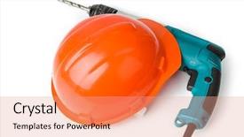  Presentation with modern electric iron isolated - PPT layouts with electric drill and helmet isolated background and a coral colored foreground